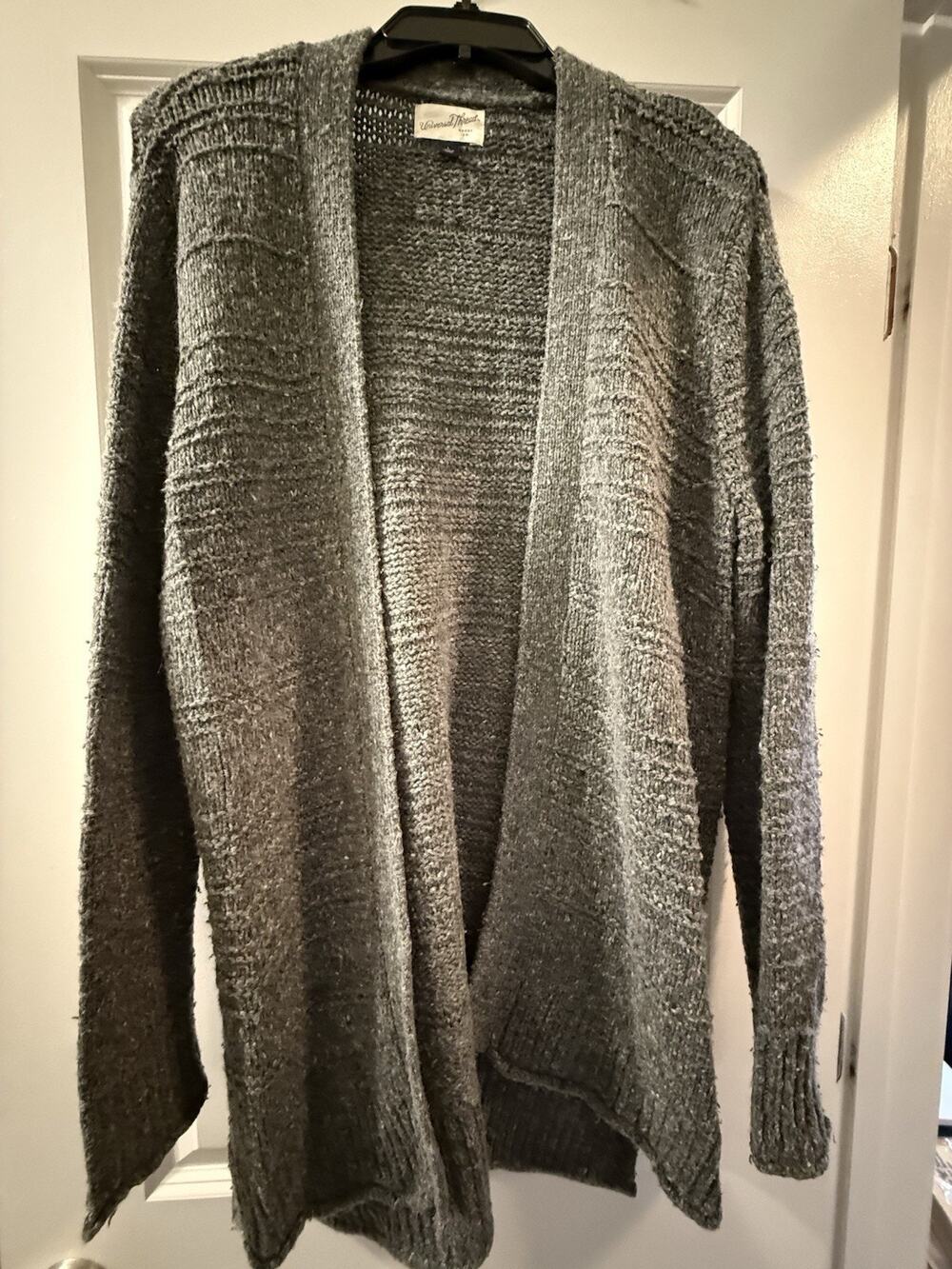 Universal Thread Cardigan Womens L Gray Longline Chunky Knit Open Front Pockets